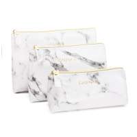 Factory Direct Wholesale Korean Fashion Marble Stone PU Leather Dumpling Shape Cosmetic Storage Bag Makeup Brush Bags 3 Pcs Set