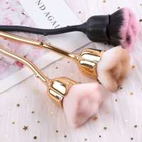 rose flower shape gold nail dust brush with long handle cosmetic foundation makeup brush facial brush tool